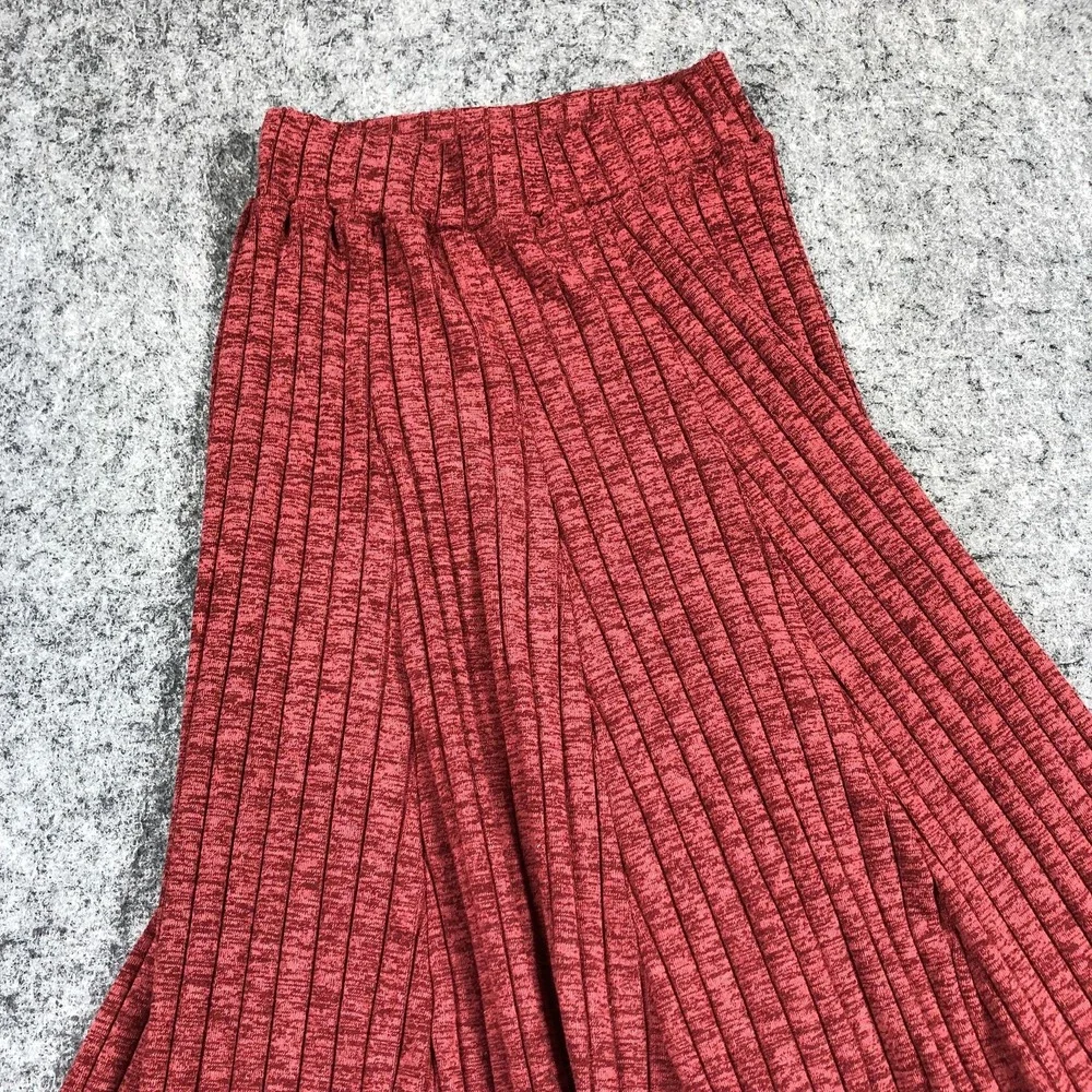 Anthropologie Skirt Womens XS Red Ribbed Knit Flare Ruffle Hem Midi Stretch Date